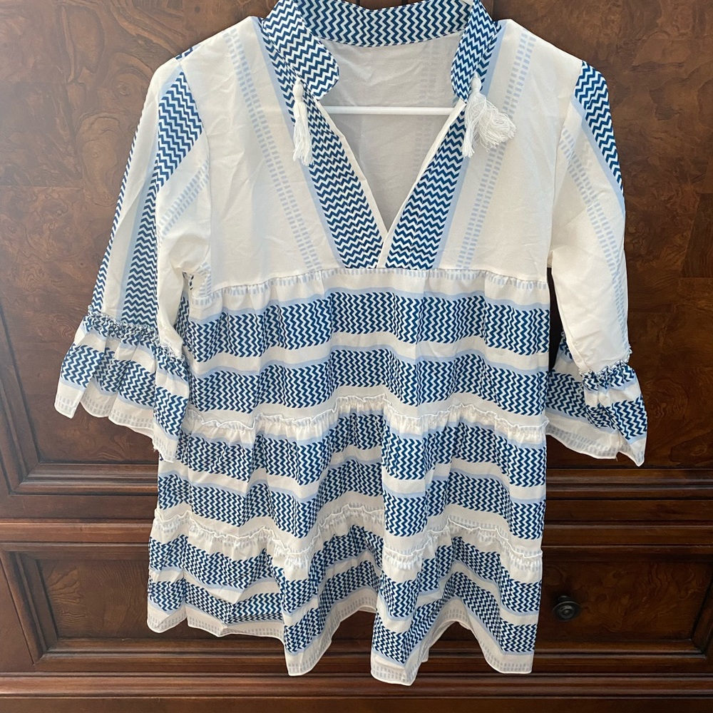 Blue and white dress, size small. Runs very short